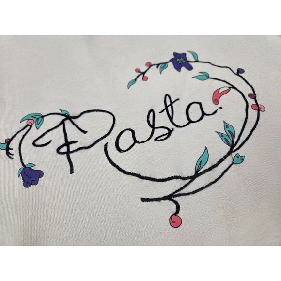 PASTA Embroidered Vintage Ivory 1980s 1990s Crewneck Sweatshirt Floral Small - Picture 4 of 6